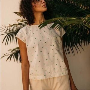 Mollusk Cream Cactus Print Boxy Short Sleeve 100% cotton top blouse size medium